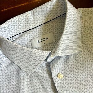 ETON Slim Fit Size 41 16 Light Blue White Pattern Dress Shirt 100% Cotton